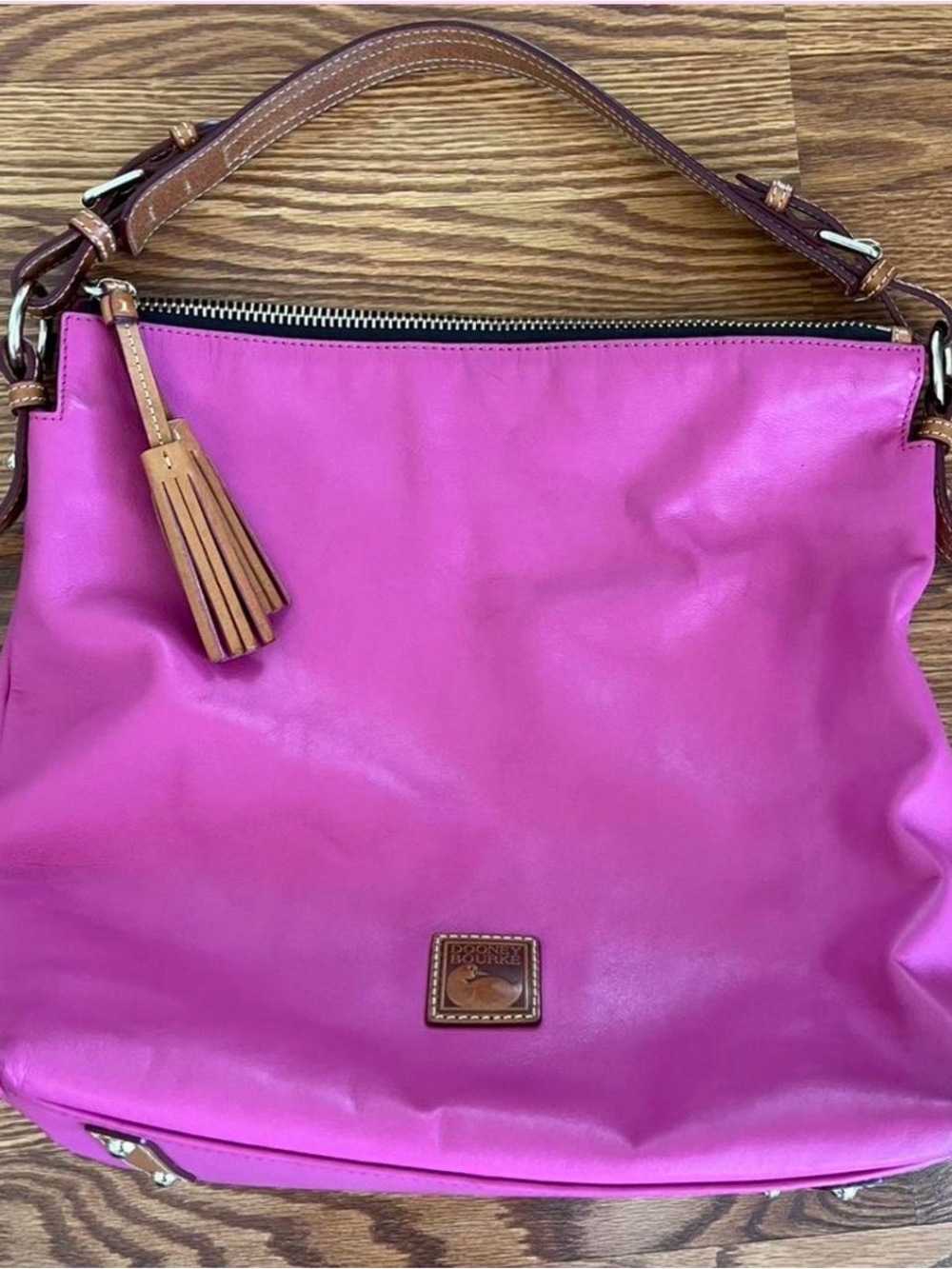 Dooney & Bourke Hot Pink Leather Shoulder Bag with Tan Trim
